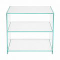 Extra clear glass side table with 2 shelves on a white background