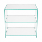 Extra clear glass side table with 2 shelves on a white background