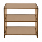 Bronze tinted glass side table with 2 shelves on a white background